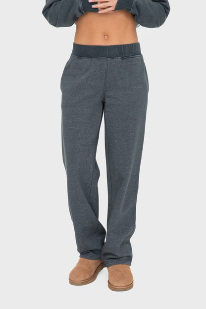 Mono B Elastic Waist Fleece Pants with Pockets