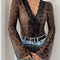 Perfee Leopard V-Neck Lace Bodysuit